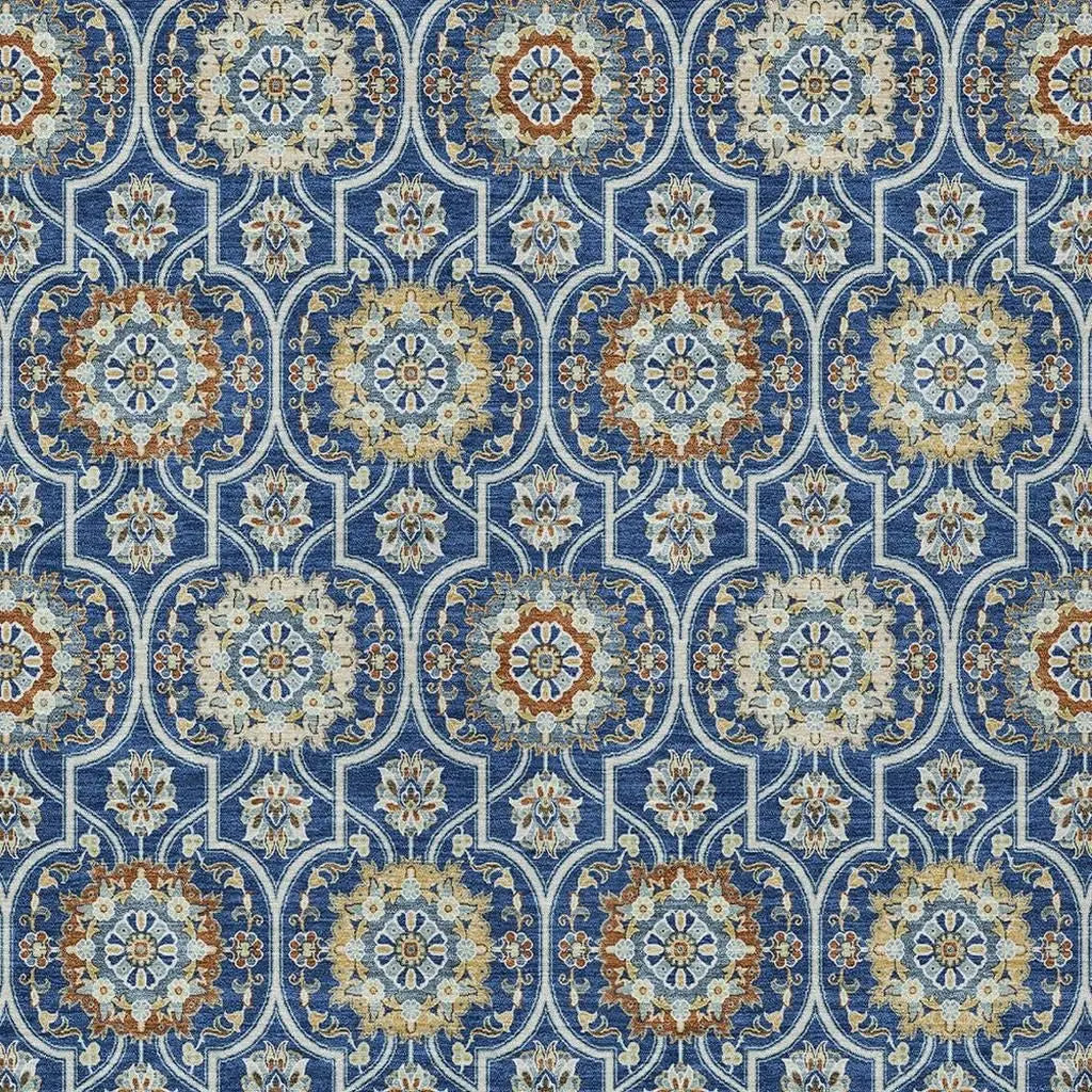 5' X 8' Navy Blue And Ivory Floral Medallion Washable Indoor Outdoor Area Rug Homeroots Outdoor