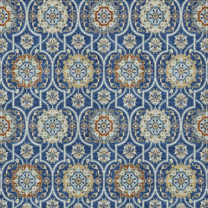 5' X 8' Navy Blue And Ivory Floral Medallion Washable Indoor Outdoor Area Rug Homeroots Outdoor