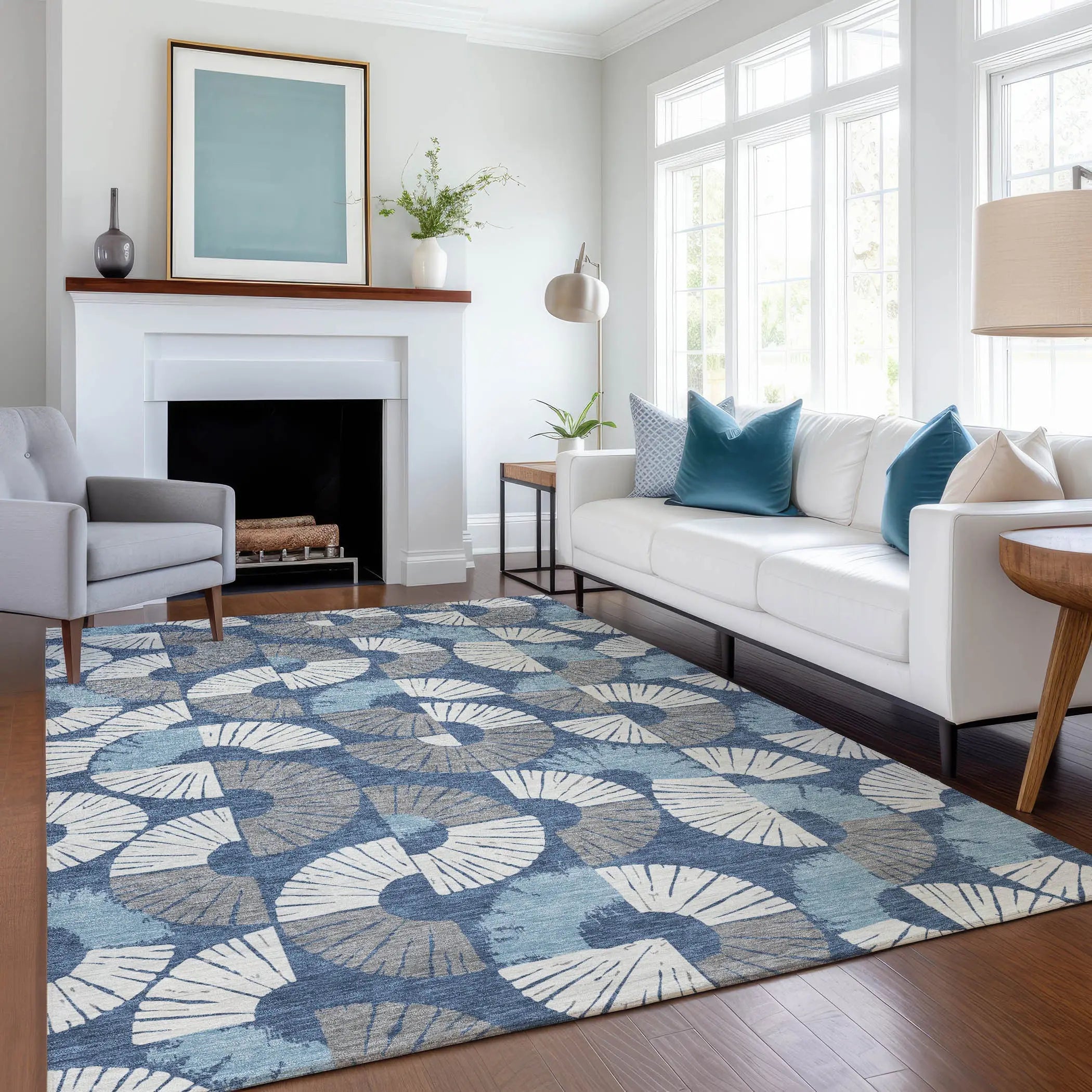 5' X 8' Navy Blue And Ivory Geometric Washable Indoor Outdoor Area Rug Homeroots Outdoor