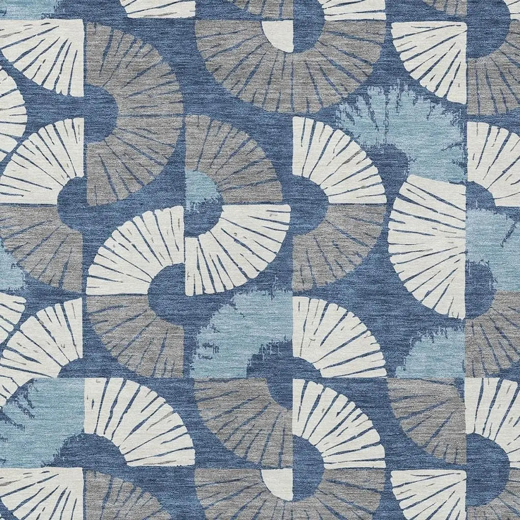5' X 8' Navy Blue And Ivory Geometric Washable Indoor Outdoor Area Rug Homeroots Outdoor