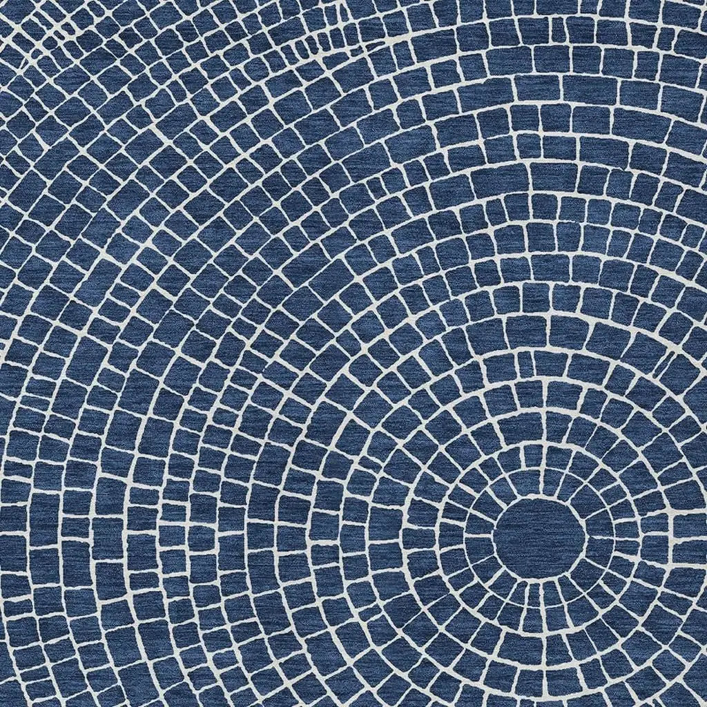 5' X 8' Navy Blue And Ivory Geometric Washable Indoor Outdoor Area Rug Homeroots Outdoor