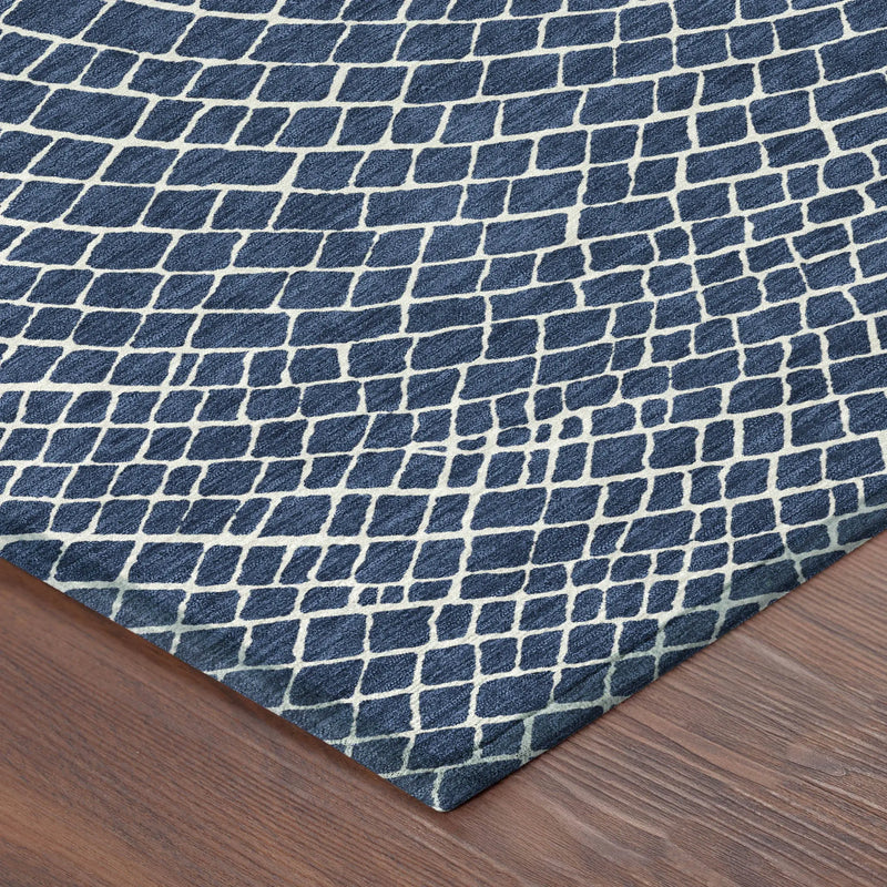 5' X 8' Navy Blue And Ivory Geometric Washable Indoor Outdoor Area Rug Homeroots Outdoor