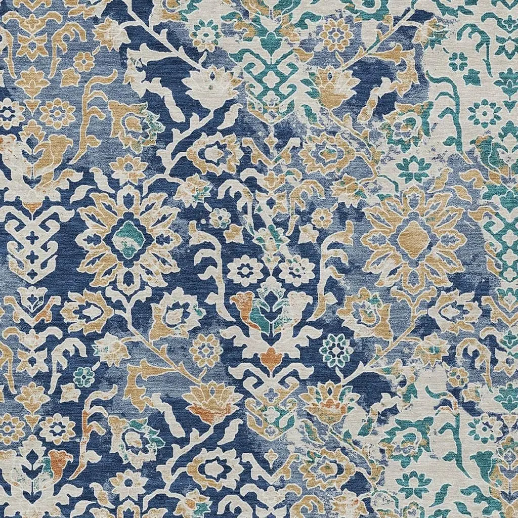 5' X 8' Navy Blue And Ivory Geometric Washable Indoor Outdoor Area Rug Homeroots Outdoor