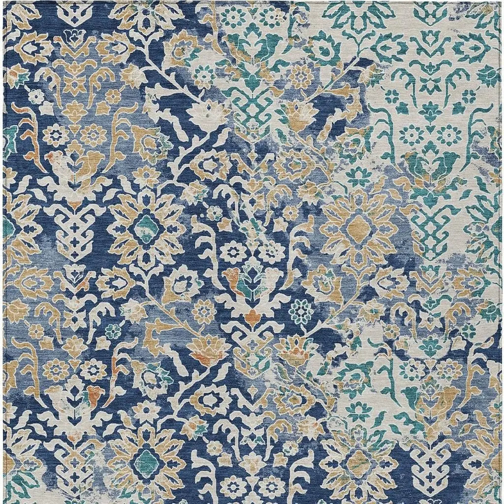 5' X 8' Navy Blue And Ivory Geometric Washable Indoor Outdoor Area Rug Homeroots Outdoor