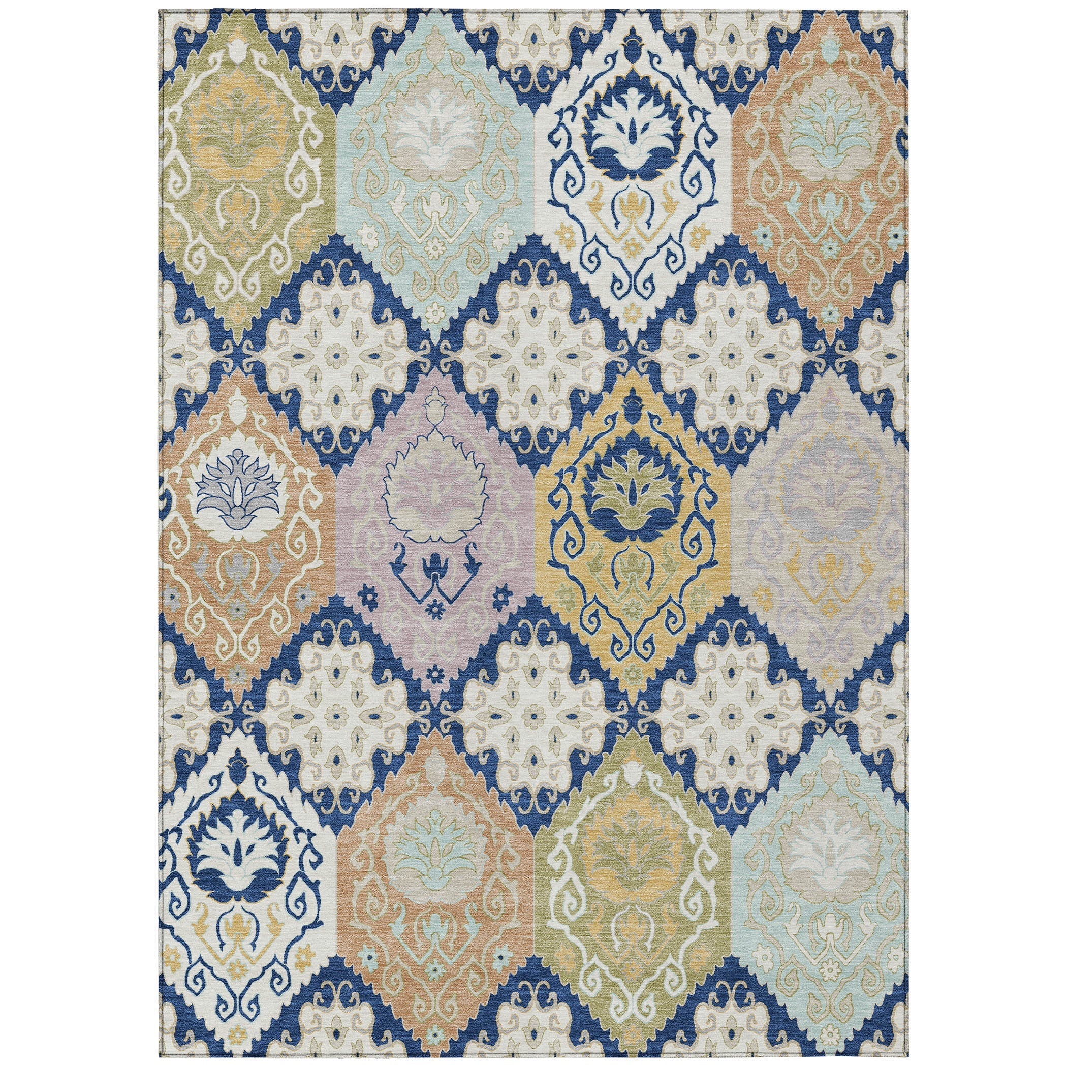 5' X 8' Navy Blue And Ivory Geometric Washable Indoor Outdoor Area Rug Homeroots Outdoor