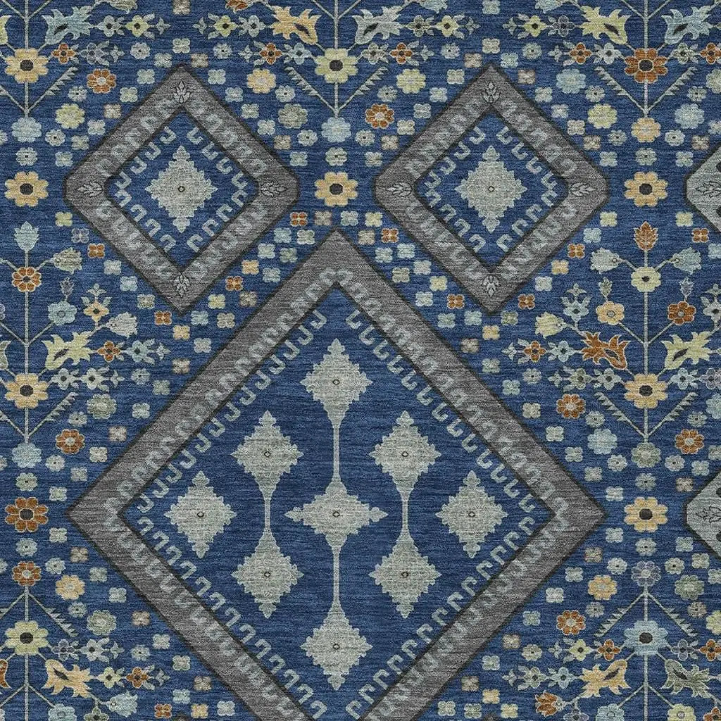 5' X 8' Navy Blue And Ivory Medallion Washable Indoor Outdoor Area Rug Homeroots Outdoor