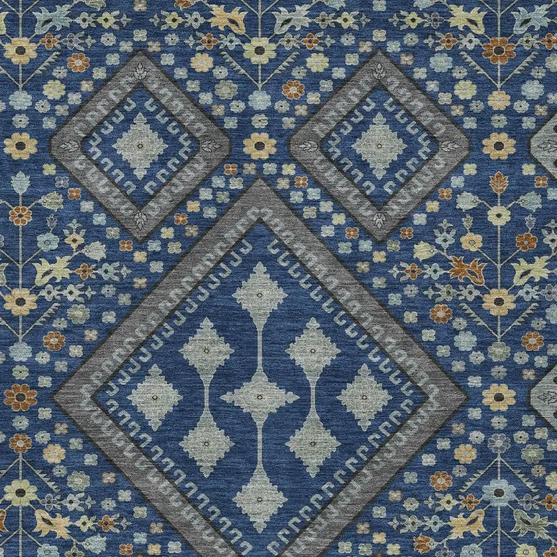 5' X 8' Navy Blue And Ivory Medallion Washable Indoor Outdoor Area Rug Homeroots Outdoor