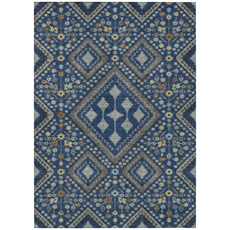 5' X 8' Navy Blue And Ivory Medallion Washable Indoor Outdoor Area Rug Homeroots Outdoor