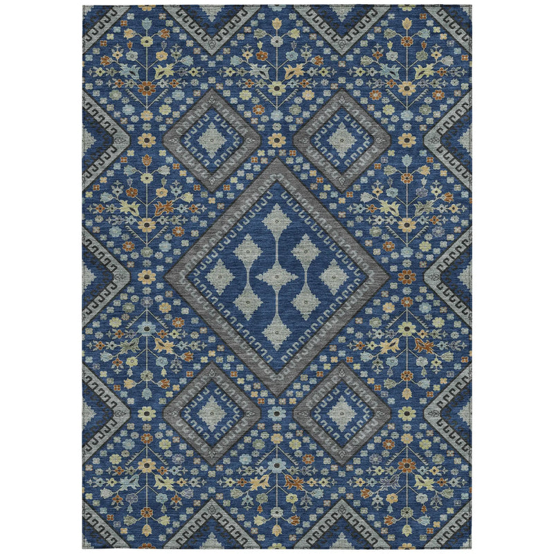 5' X 8' Navy Blue And Ivory Medallion Washable Indoor Outdoor Area Rug Homeroots Outdoor