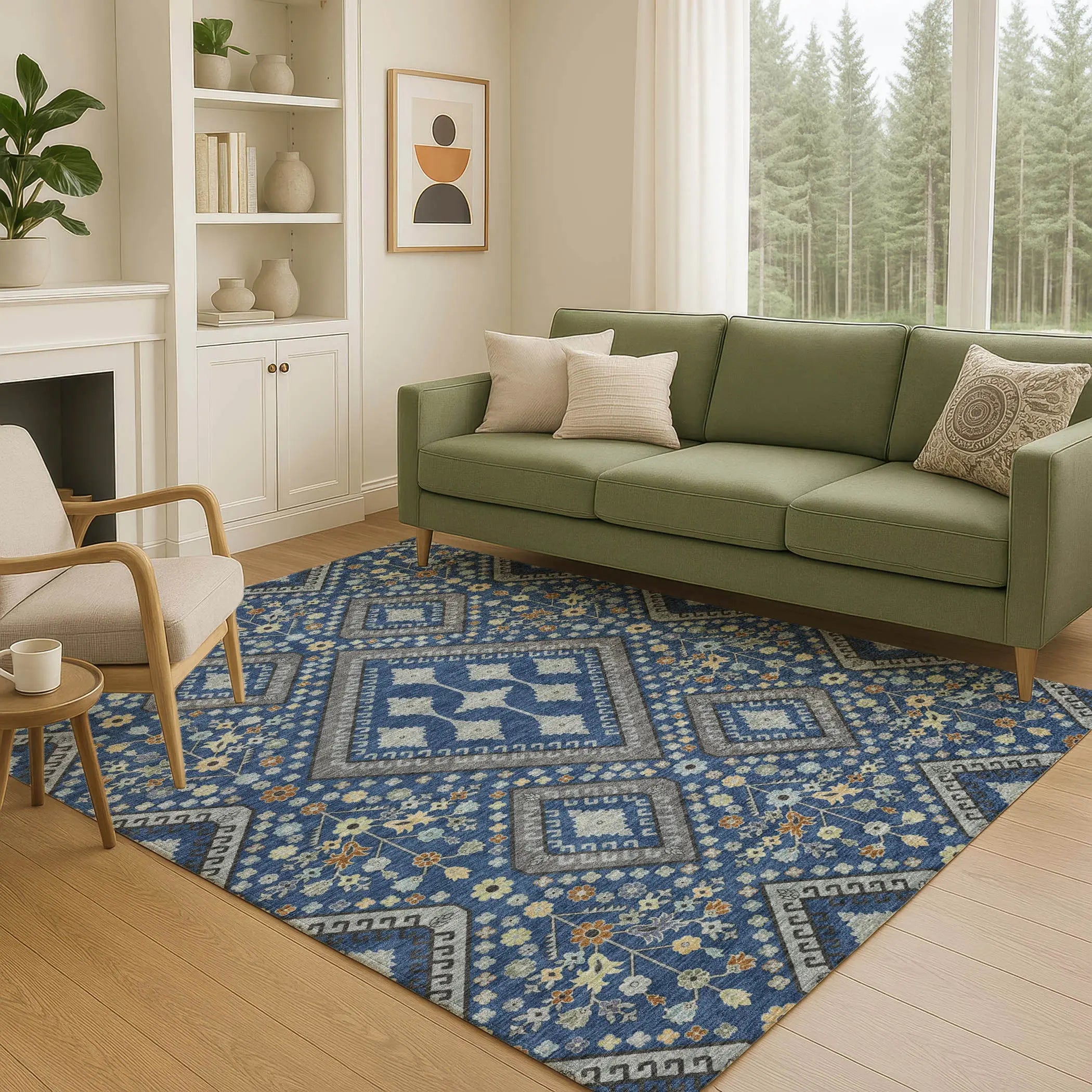 5' X 8' Navy Blue And Ivory Medallion Washable Indoor Outdoor Area Rug Homeroots Outdoor