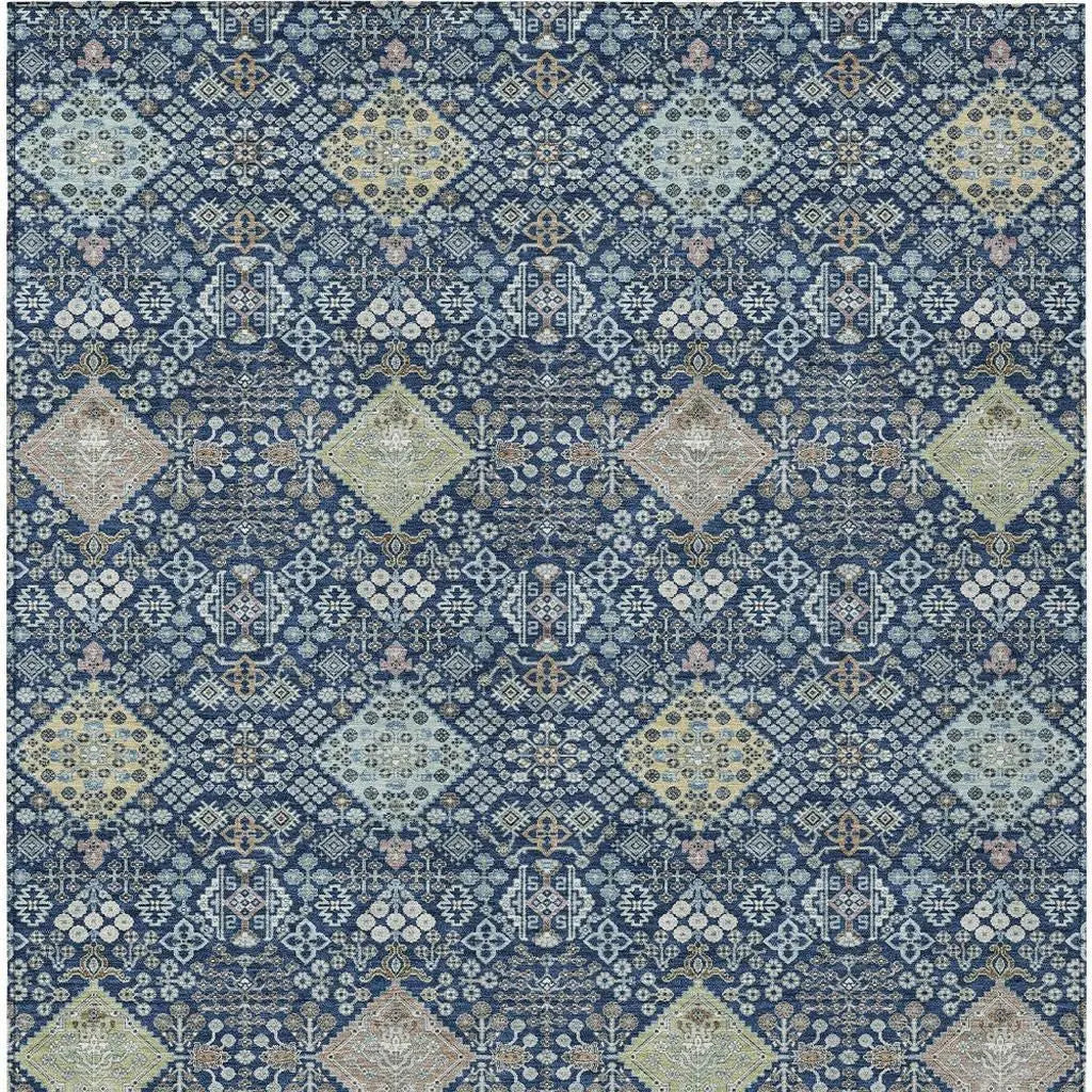 5' X 8' Navy Blue And Ivory Oriental Washable Indoor Outdoor Area Rug Homeroots Outdoor