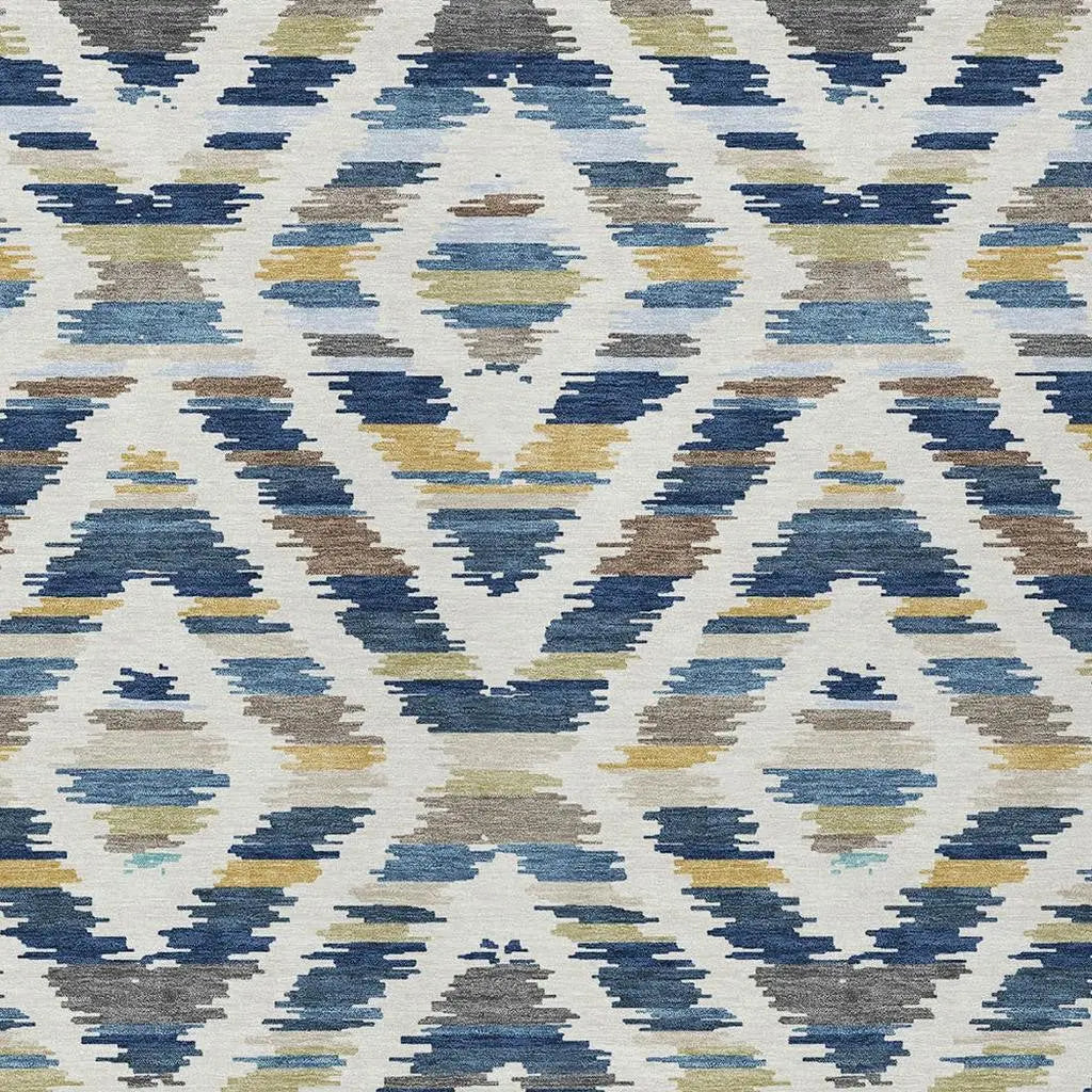 5' X 8' Navy Blue And Ivory Tribal Washable Indoor Outdoor Area Rug Homeroots Outdoor