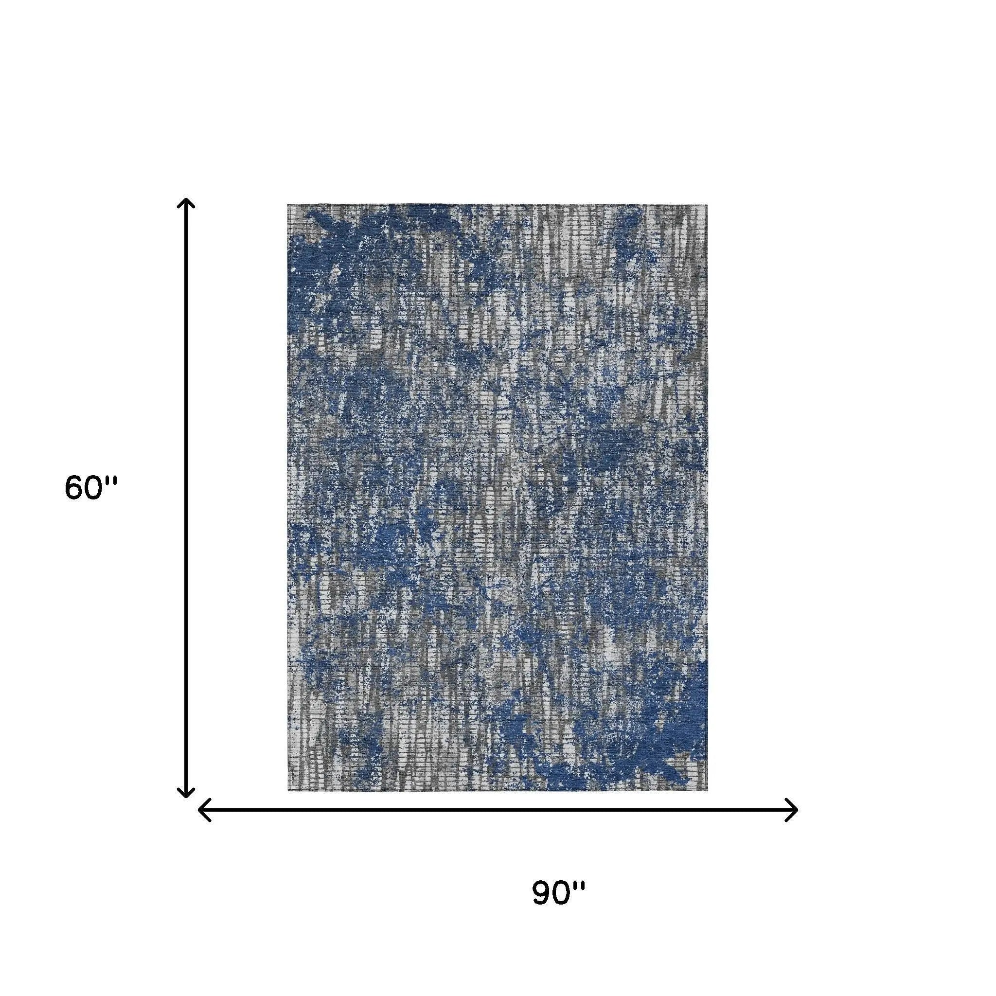 5' X 8' Navy Blue And Khaki Abstract Washable Indoor Outdoor Area Rug Homeroots Outdoor