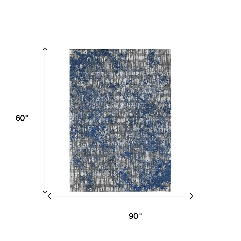 5' X 8' Navy Blue And Khaki Abstract Washable Indoor Outdoor Area Rug Homeroots Outdoor