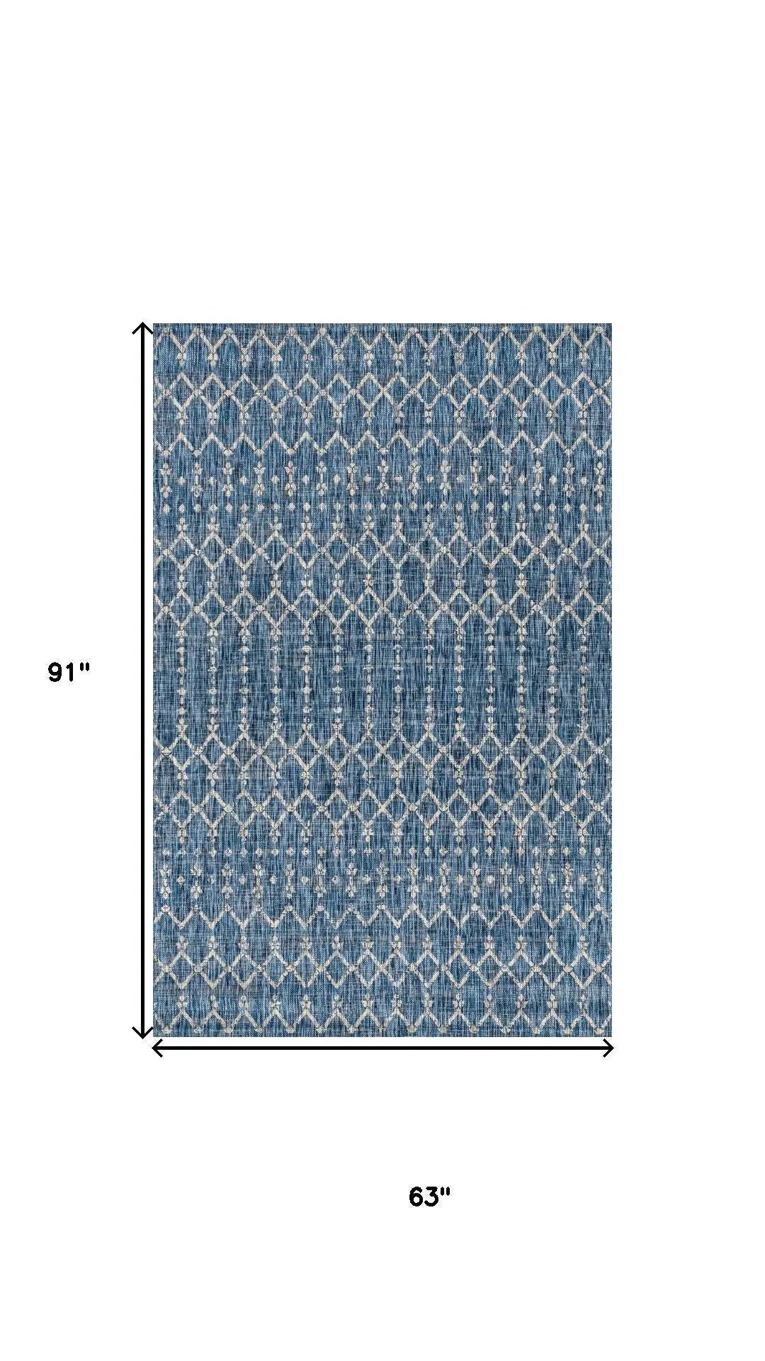 5' X 8' Navy Blue And Light Gray Trellis Indoor Outdoor Area Rug Homeroots Outdoor