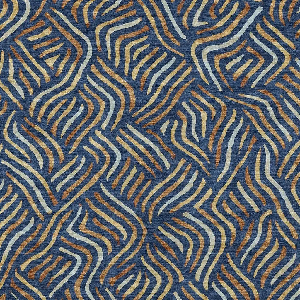 5' X 8' Navy Blue And Orange Abstract Washable Indoor Outdoor Area Rug Homeroots Outdoor