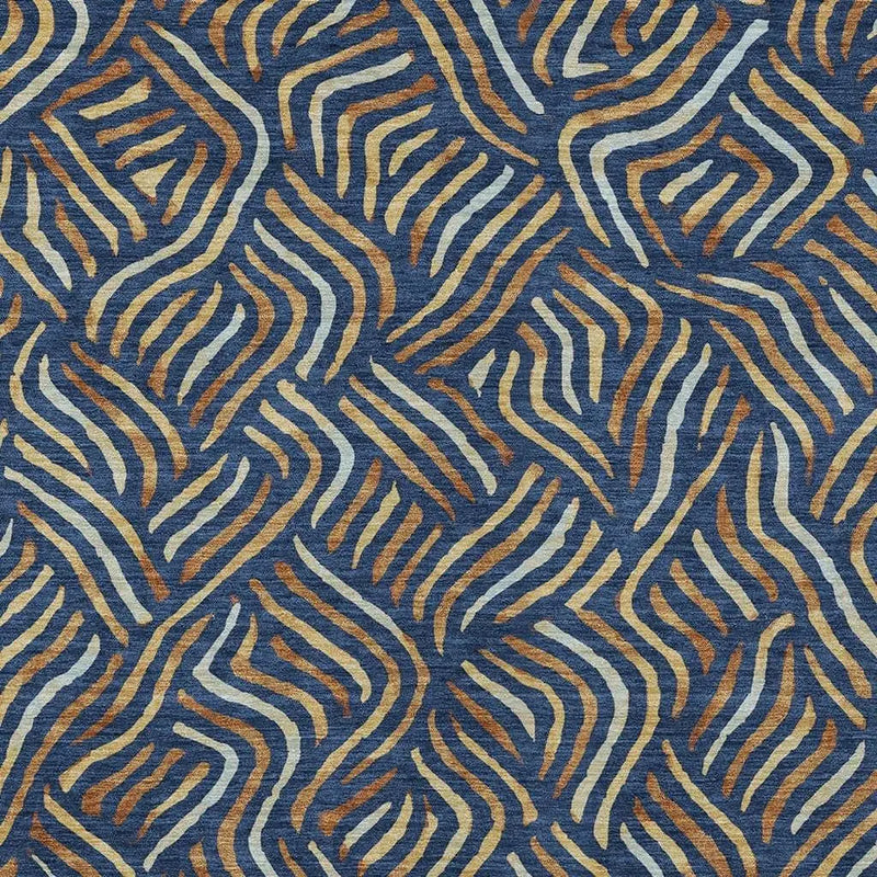 5' X 8' Navy Blue And Orange Abstract Washable Indoor Outdoor Area Rug Homeroots Outdoor