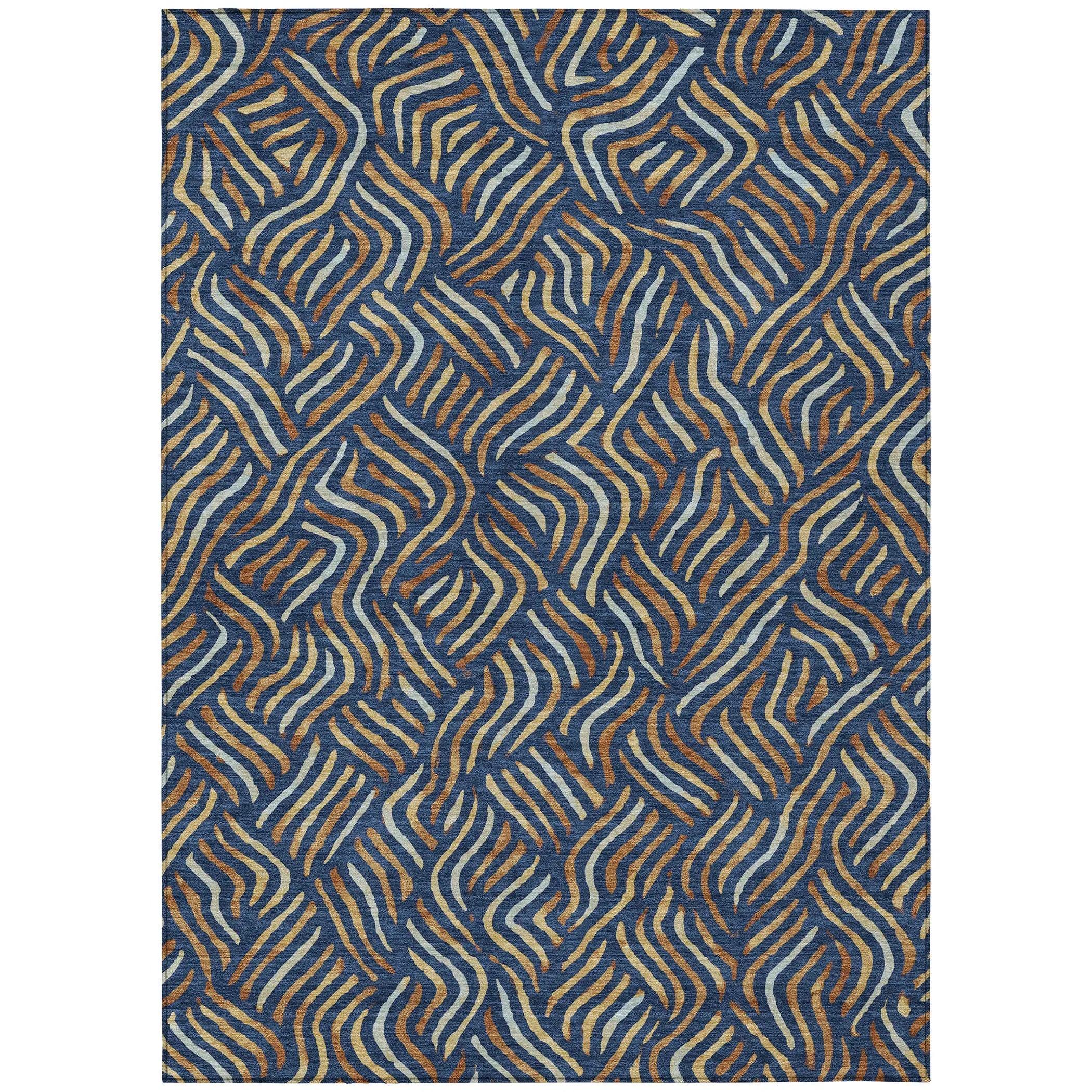 5' X 8' Navy Blue And Orange Abstract Washable Indoor Outdoor Area Rug Homeroots Outdoor