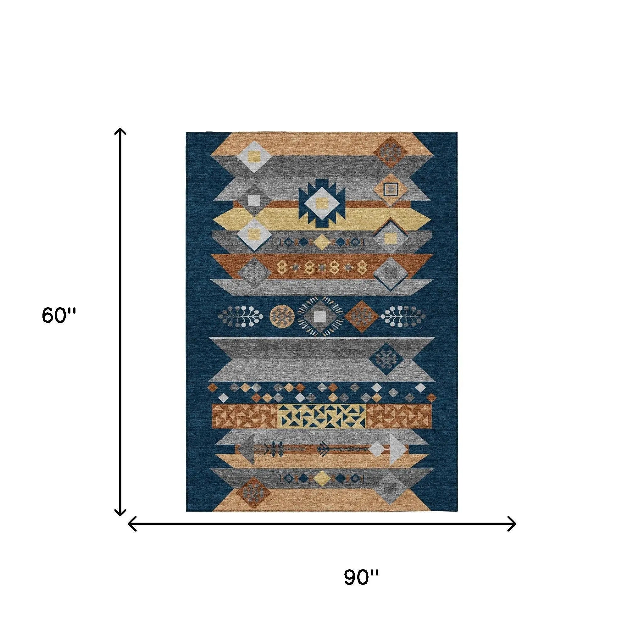 5' X 8' Navy Blue And Orange Geometric Washable Indoor Outdoor Area Rug Homeroots Outdoor