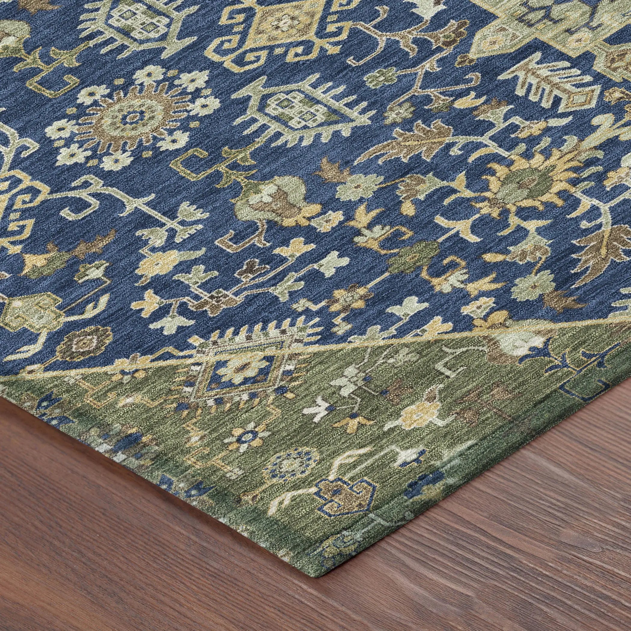 5' X 8' Navy Blue And Pewter Medallion Washable Indoor Outdoor Area Rug Homeroots Outdoor