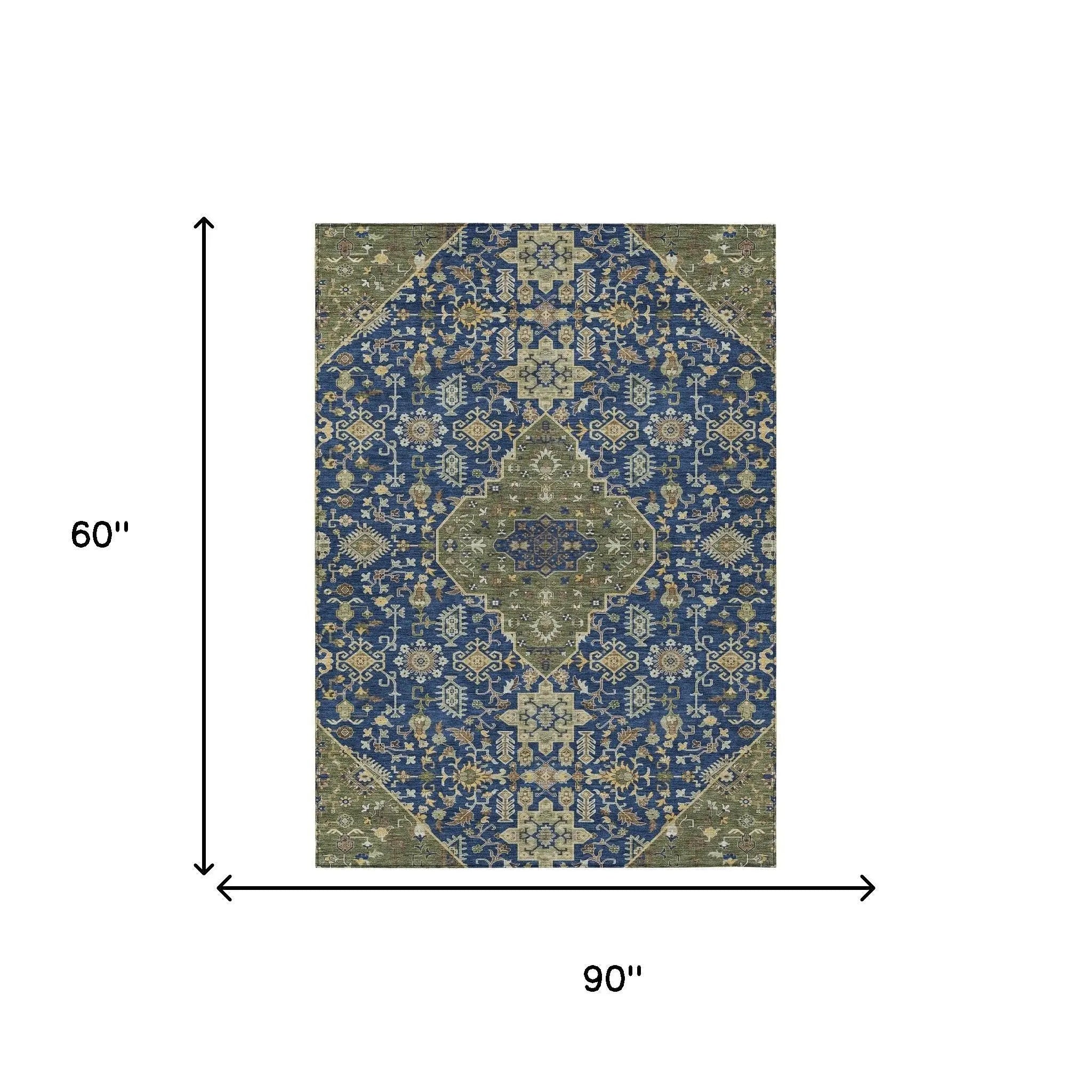 5' X 8' Navy Blue And Pewter Medallion Washable Indoor Outdoor Area Rug Homeroots Outdoor