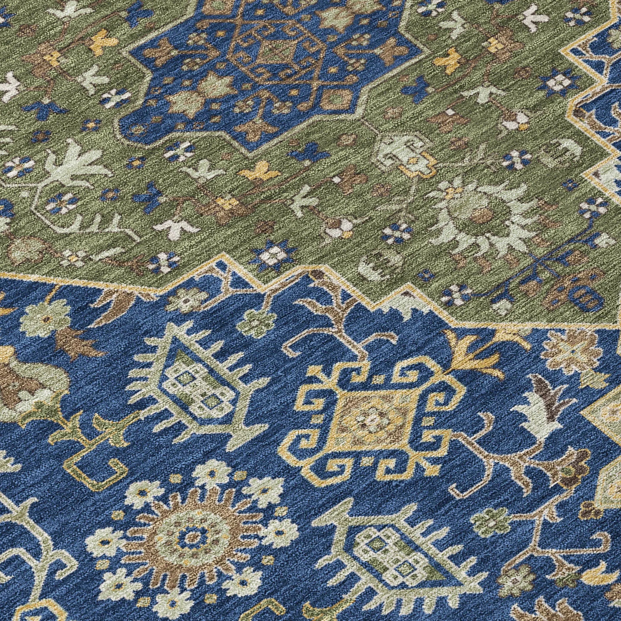 5' X 8' Navy Blue And Pewter Medallion Washable Indoor Outdoor Area Rug Homeroots Outdoor