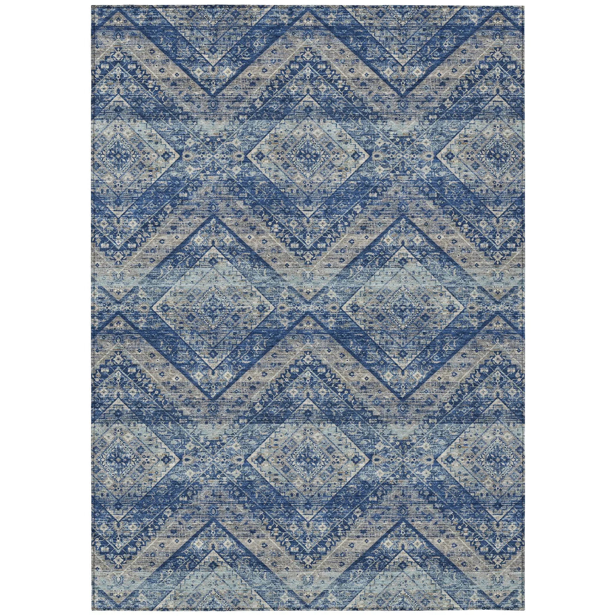5' X 8' Navy Blue And Pink Tribal Washable Indoor Outdoor Area Rug Homeroots Outdoor