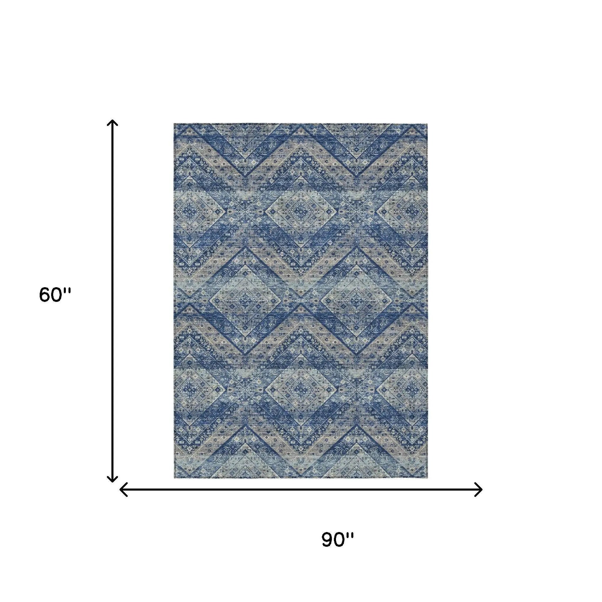 5' X 8' Navy Blue And Pink Tribal Washable Indoor Outdoor Area Rug Homeroots Outdoor