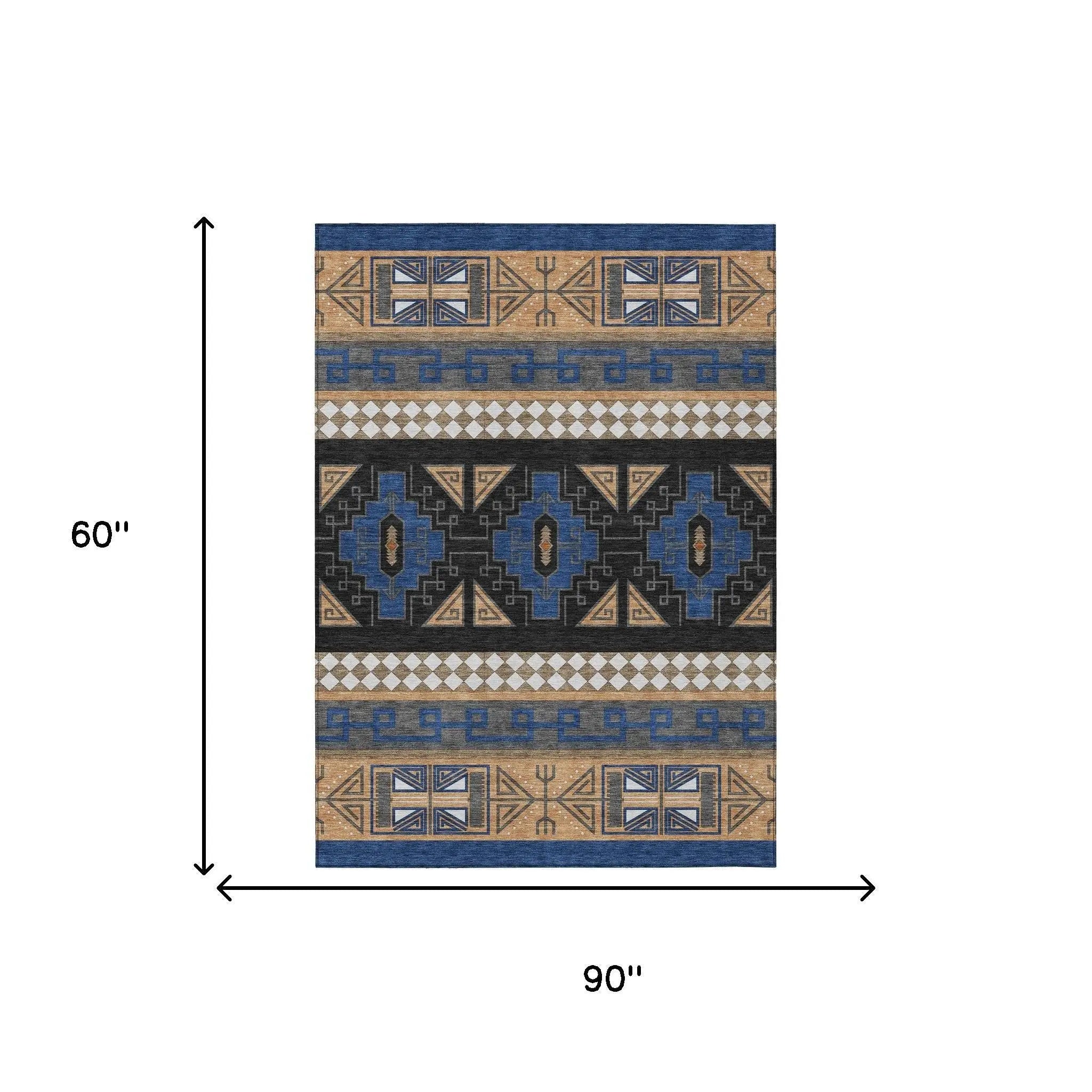 5' X 8' Navy Blue And Salmon Tribal Washable Indoor Outdoor Area Rug Homeroots Outdoor