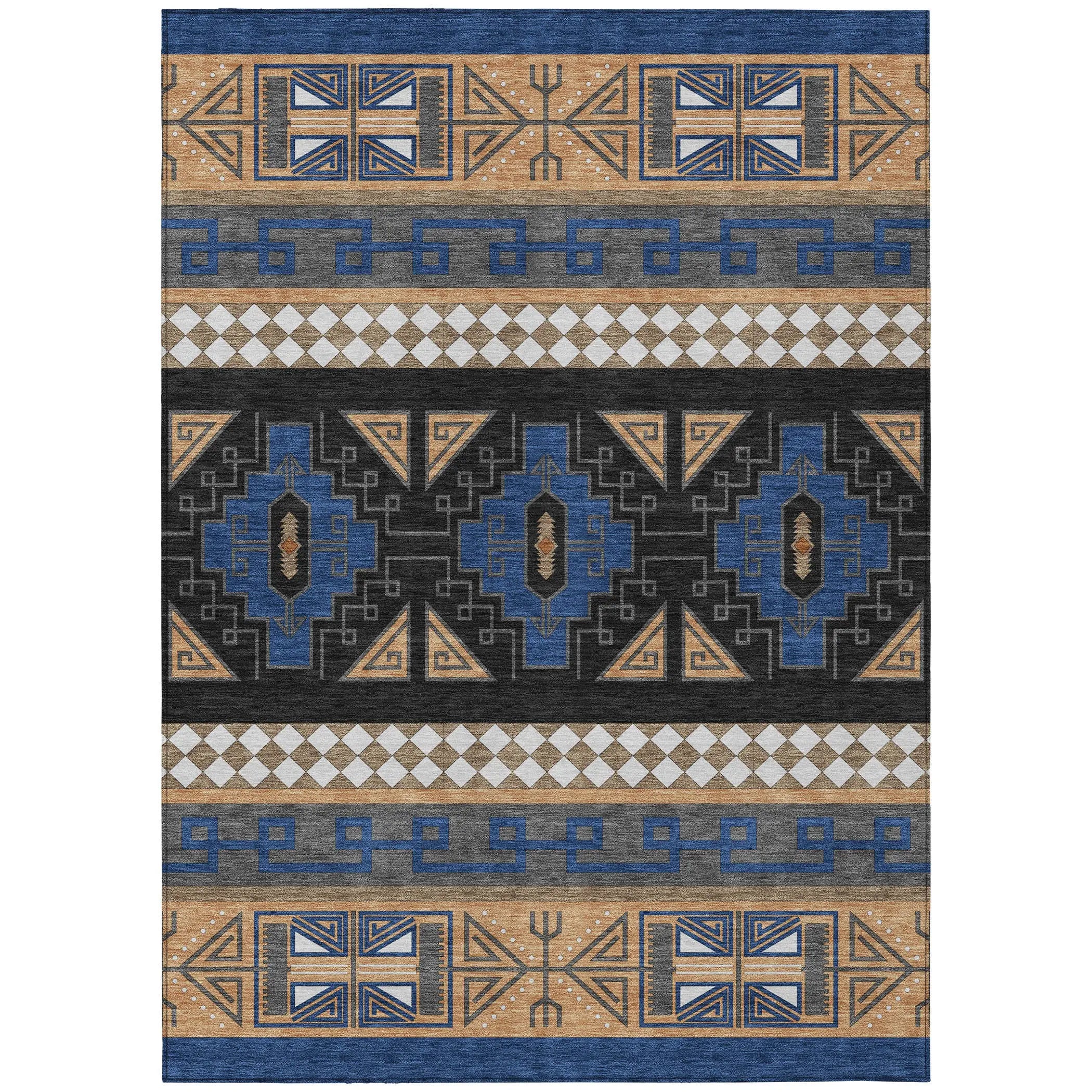 5' X 8' Navy Blue And Salmon Tribal Washable Indoor Outdoor Area Rug Homeroots Outdoor