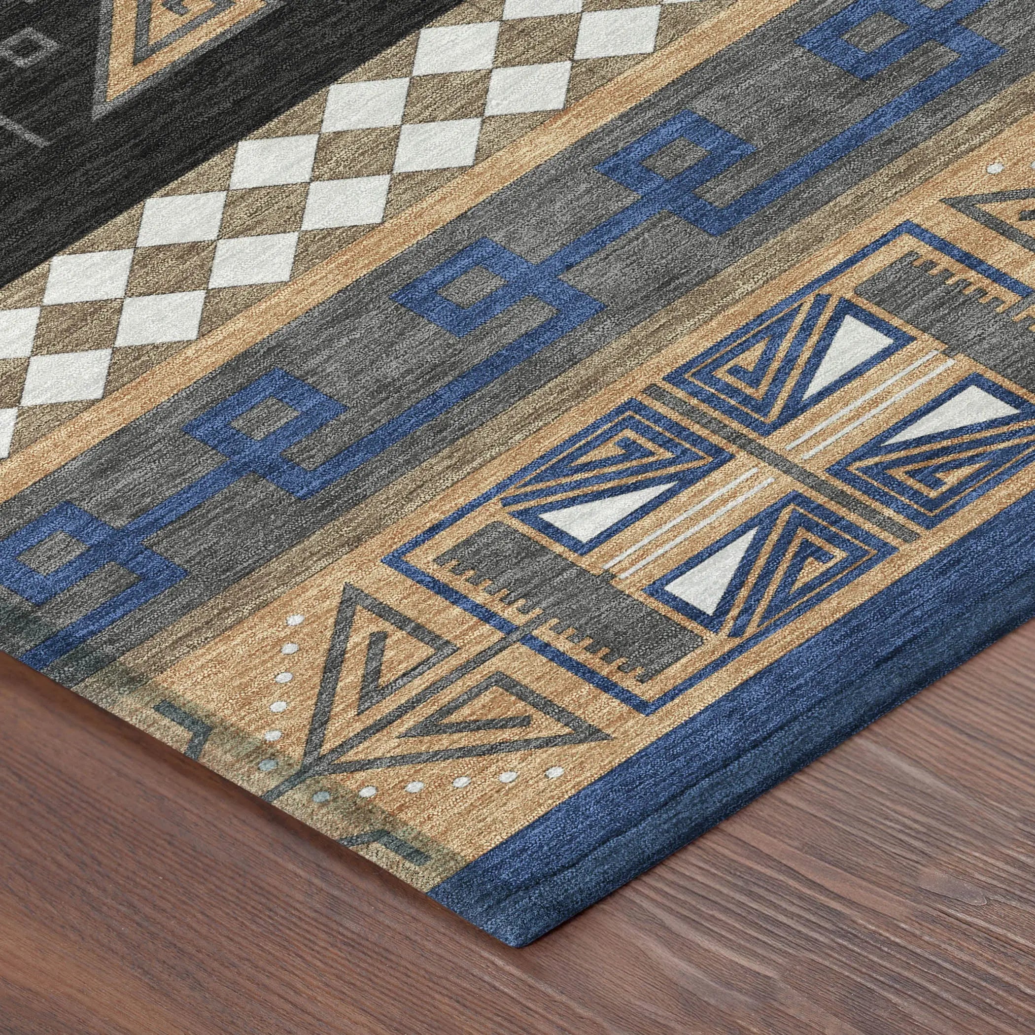 5' X 8' Navy Blue And Salmon Tribal Washable Indoor Outdoor Area Rug Homeroots Outdoor