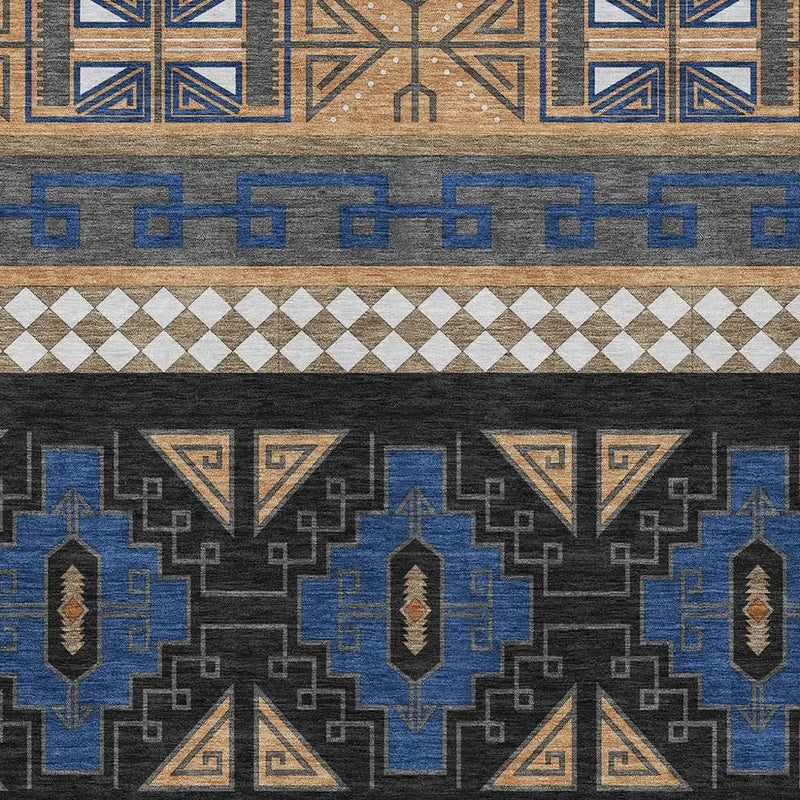 5' X 8' Navy Blue And Salmon Tribal Washable Indoor Outdoor Area Rug Homeroots Outdoor