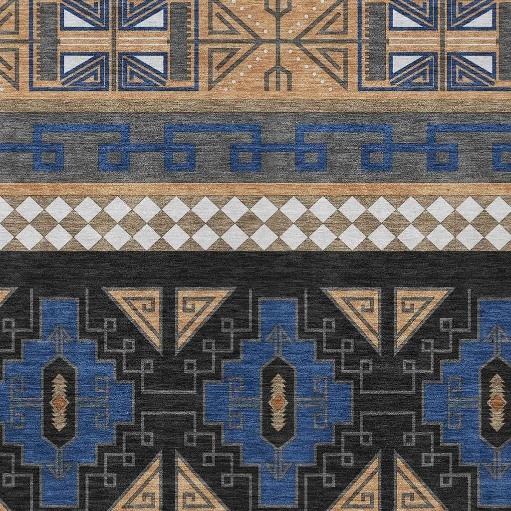 5' X 8' Navy Blue And Salmon Tribal Washable Indoor Outdoor Area Rug Homeroots Outdoor