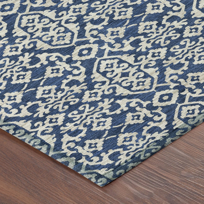 5' X 8' Navy Blue And Silver Oriental Washable Indoor Outdoor Area Rug Homeroots Outdoor