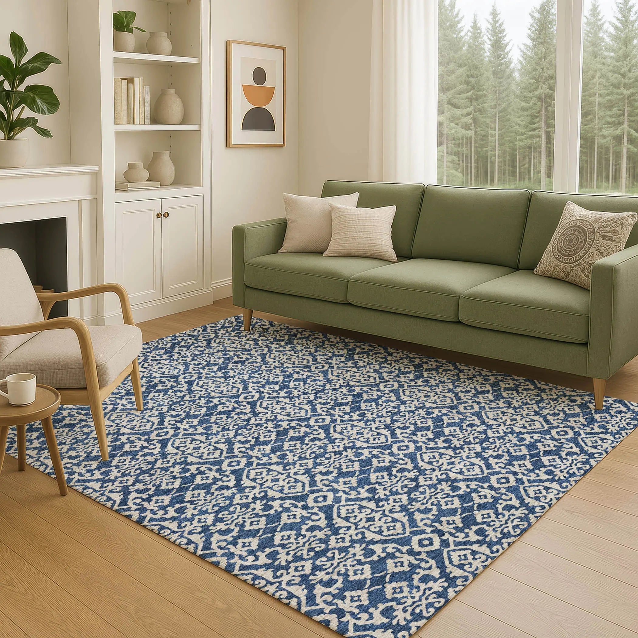 5' X 8' Navy Blue And Silver Oriental Washable Indoor Outdoor Area Rug Homeroots Outdoor