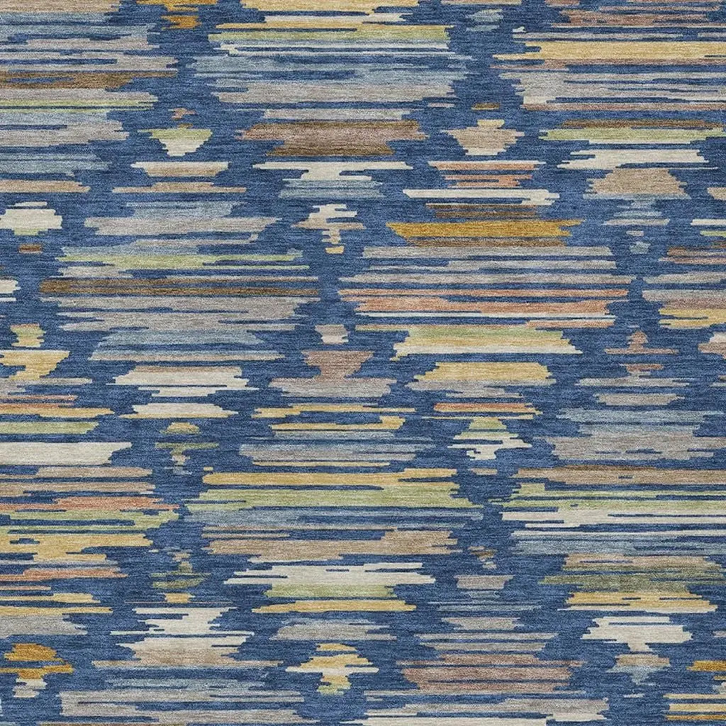 5' X 8' Navy Blue And Silver Southwestern Washable Indoor Outdoor Area Rug Homeroots Outdoor
