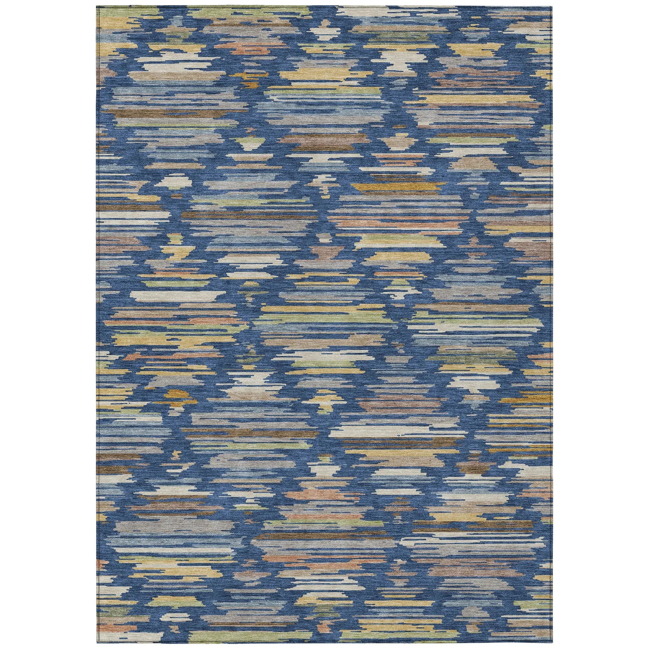 5' X 8' Navy Blue And Silver Southwestern Washable Indoor Outdoor Area Rug Homeroots Outdoor
