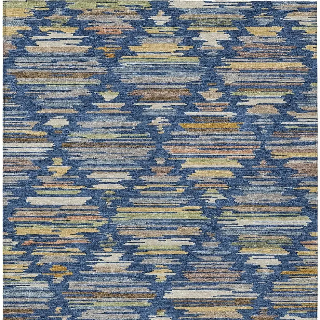 5' X 8' Navy Blue And Silver Southwestern Washable Indoor Outdoor Area Rug Homeroots Outdoor