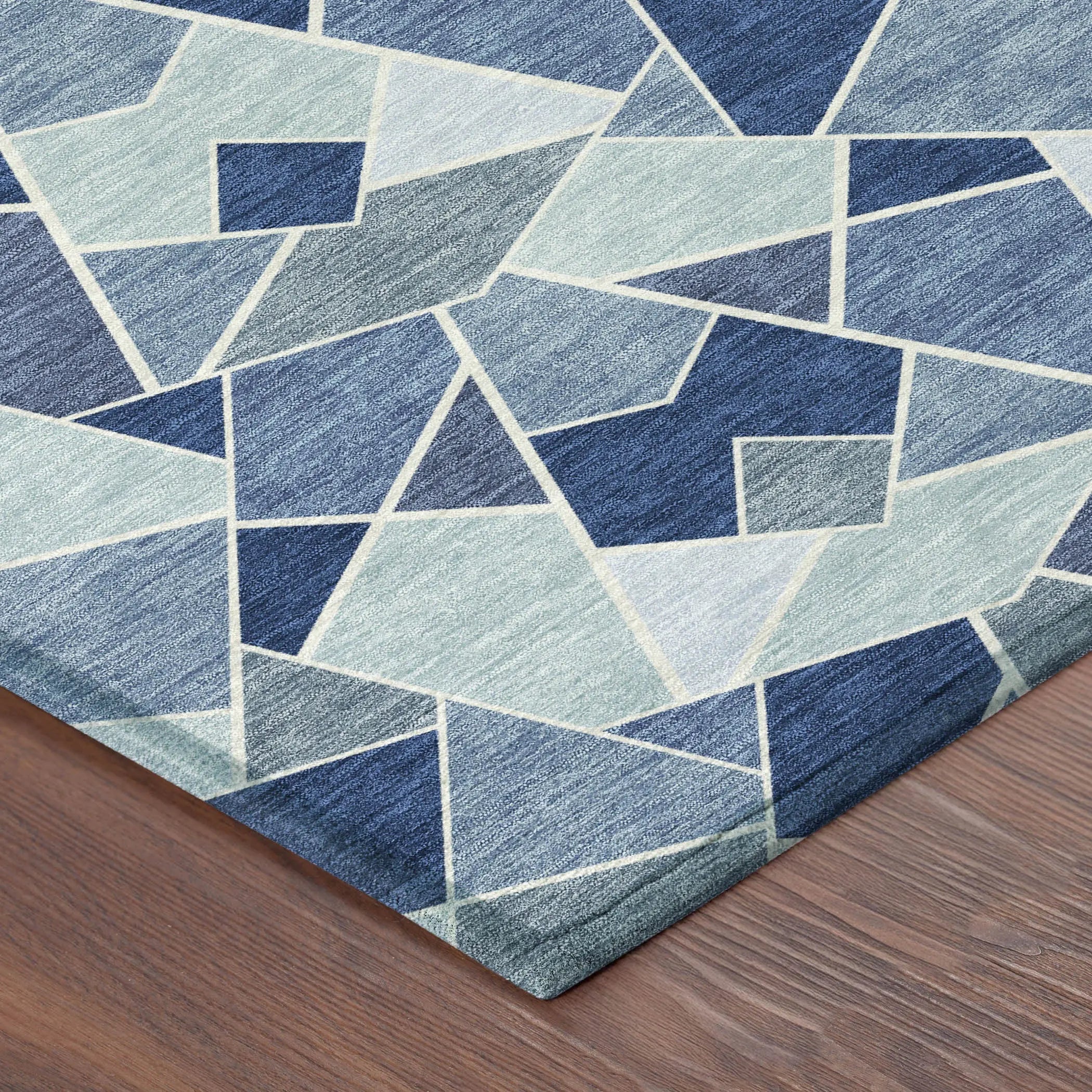 5' X 8' Navy Blue And Sky Blue Geometric Washable Indoor Outdoor Area Rug Homeroots Outdoor