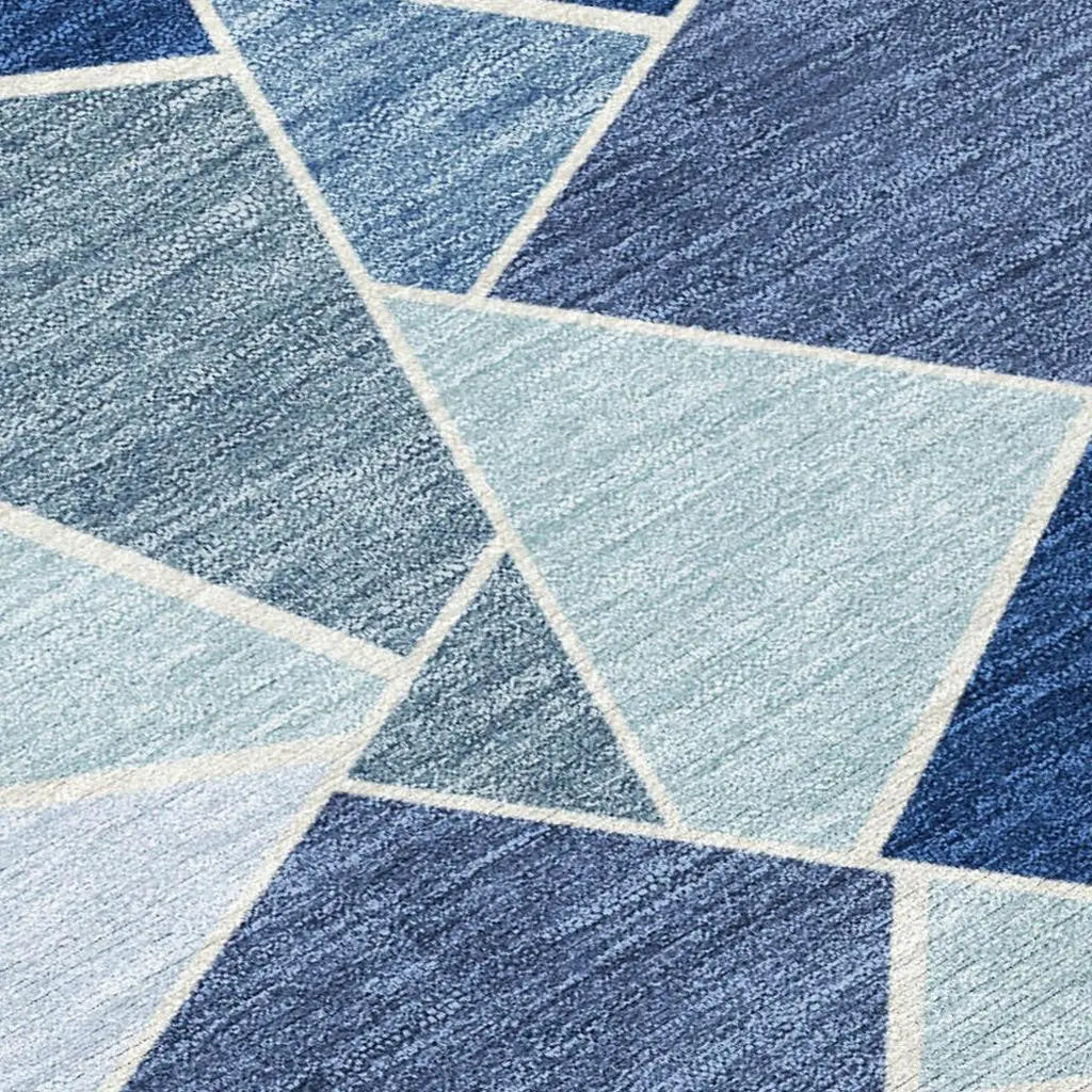 5' X 8' Navy Blue And Sky Blue Geometric Washable Indoor Outdoor Area Rug Homeroots Outdoor