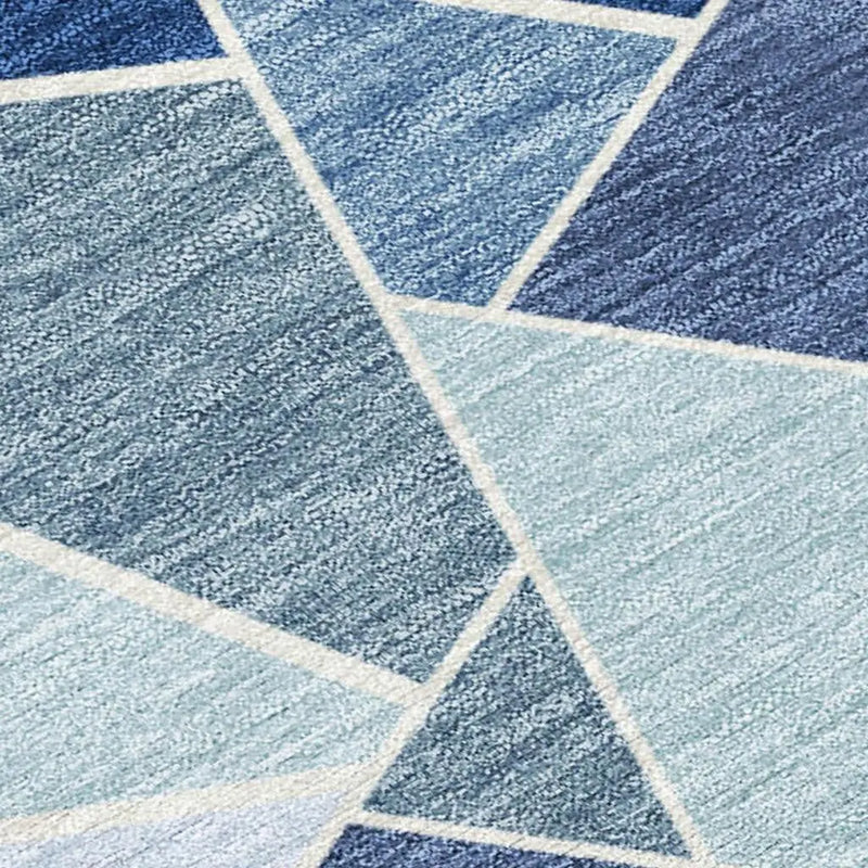 5' X 8' Navy Blue And Sky Blue Geometric Washable Indoor Outdoor Area Rug Homeroots Outdoor