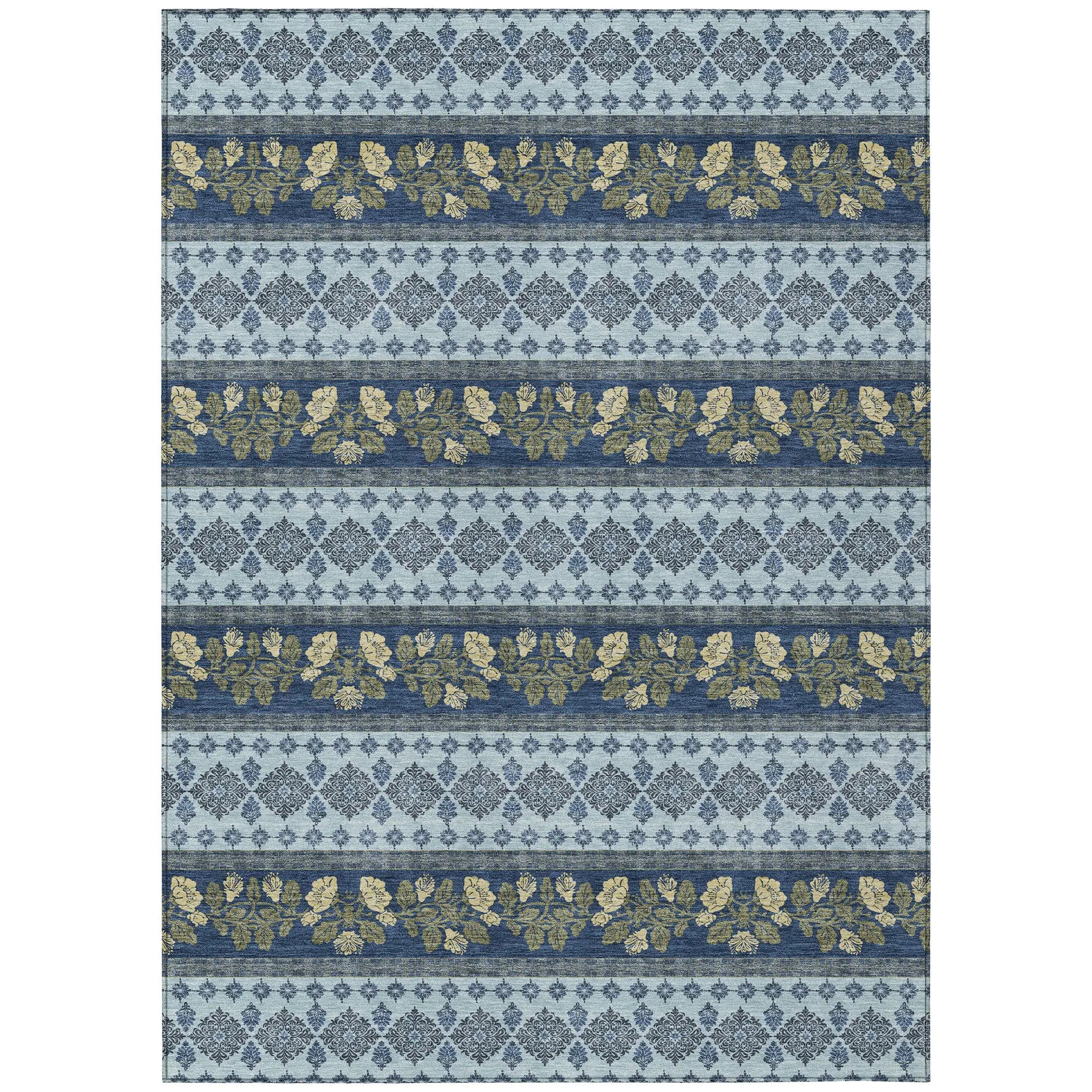 5' X 8' Navy Blue And Sky Blue Striped Washable Indoor Outdoor Area Rug Homeroots Outdoor