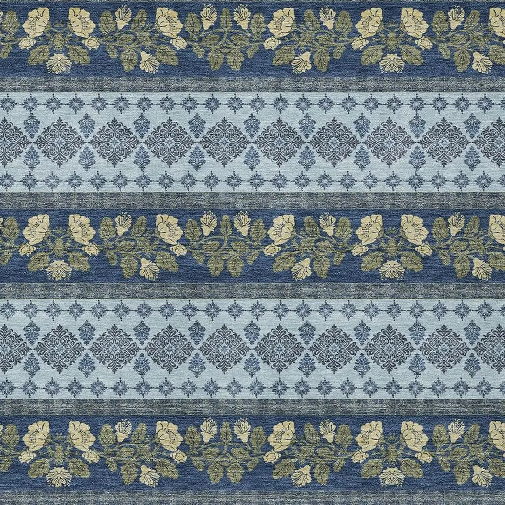 5' X 8' Navy Blue And Sky Blue Striped Washable Indoor Outdoor Area Rug Homeroots Outdoor