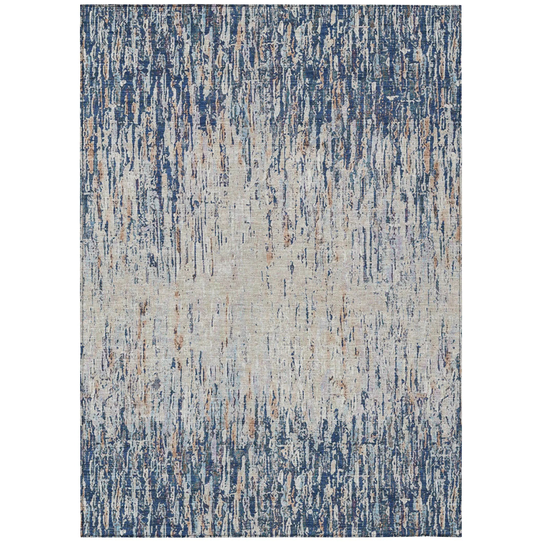 5' X 8' Navy Blue And Taupe Striped Washable Indoor Outdoor Area Rug Homeroots Outdoor