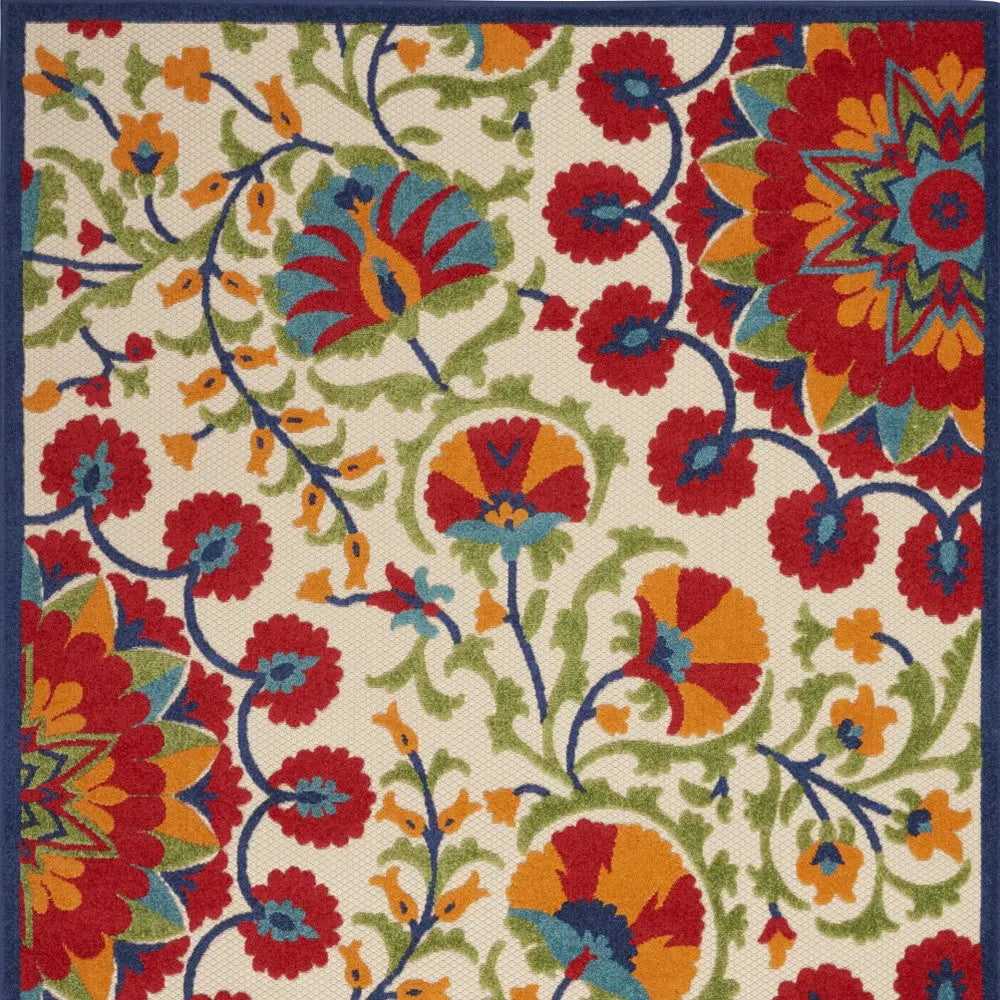 5' X 8' Navy Blue Beige Green Blue And Red Floral Indoor Outdoor Area Rug Homeroots Outdoor