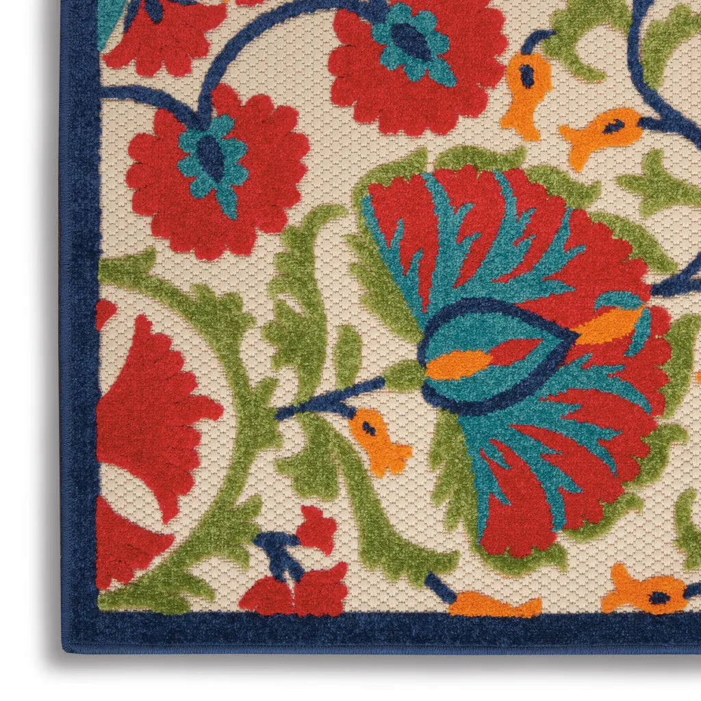 5' X 8' Navy Blue Beige Green Blue And Red Floral Indoor Outdoor Area Rug Homeroots Outdoor