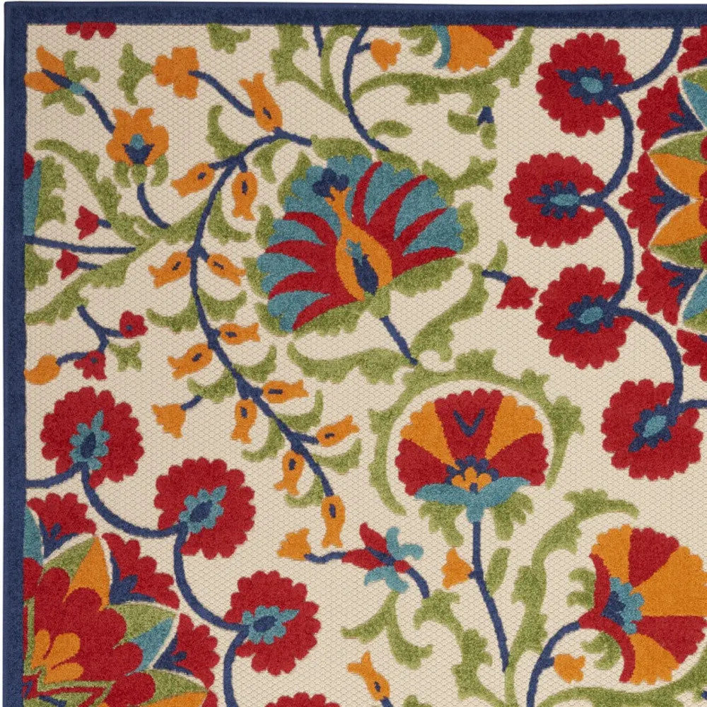 5' X 8' Navy Blue Beige Green Blue And Red Floral Indoor Outdoor Area Rug Homeroots Outdoor