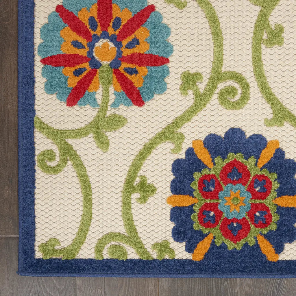 5' X 8' Navy Blue Beige Green Blue And Red Floral Indoor Outdoor Area Rug Homeroots Outdoor
