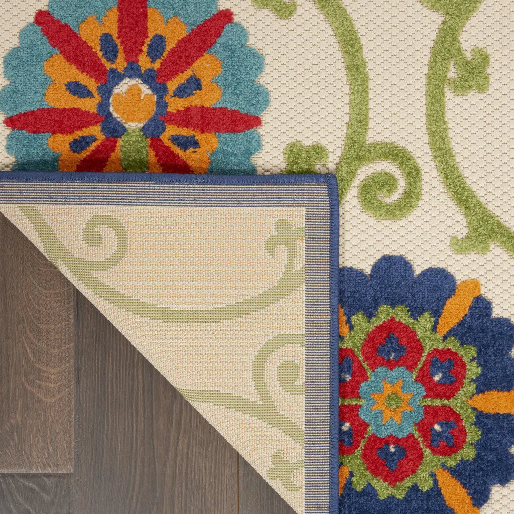 5' X 8' Navy Blue Beige Green Blue And Red Floral Indoor Outdoor Area Rug Homeroots Outdoor