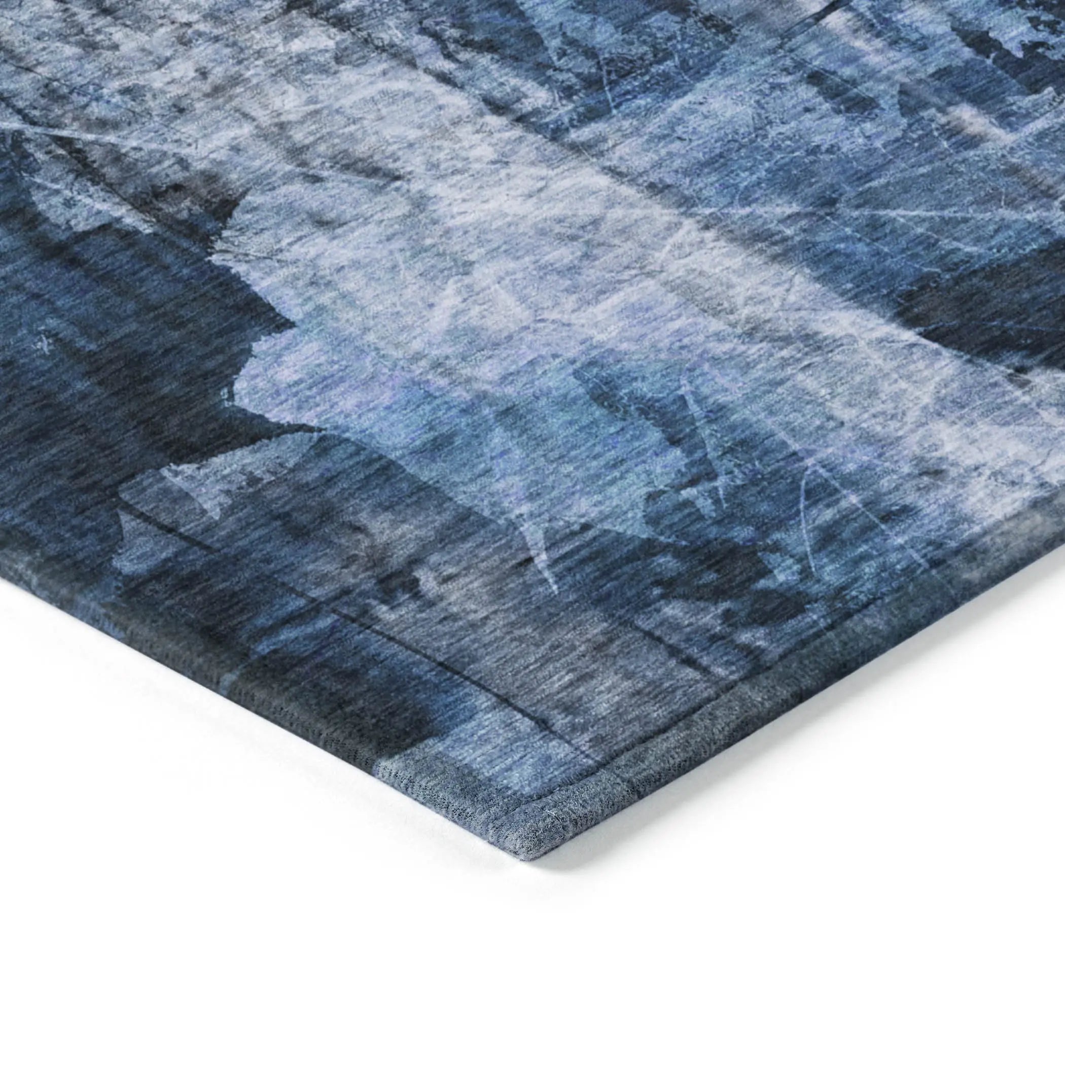 5' X 8' Navy Blue Floral Washable Non Skid Indoor Outdoor Area Rug - GreatEagleInc